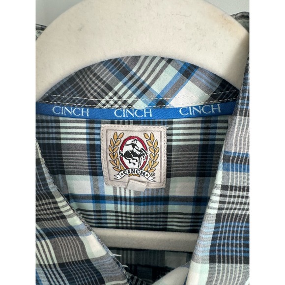 Cinch Men's Long Sleeve Button-Down Rodeo Shirt Size Large Blue Black Plaid - Picture 4 of 9